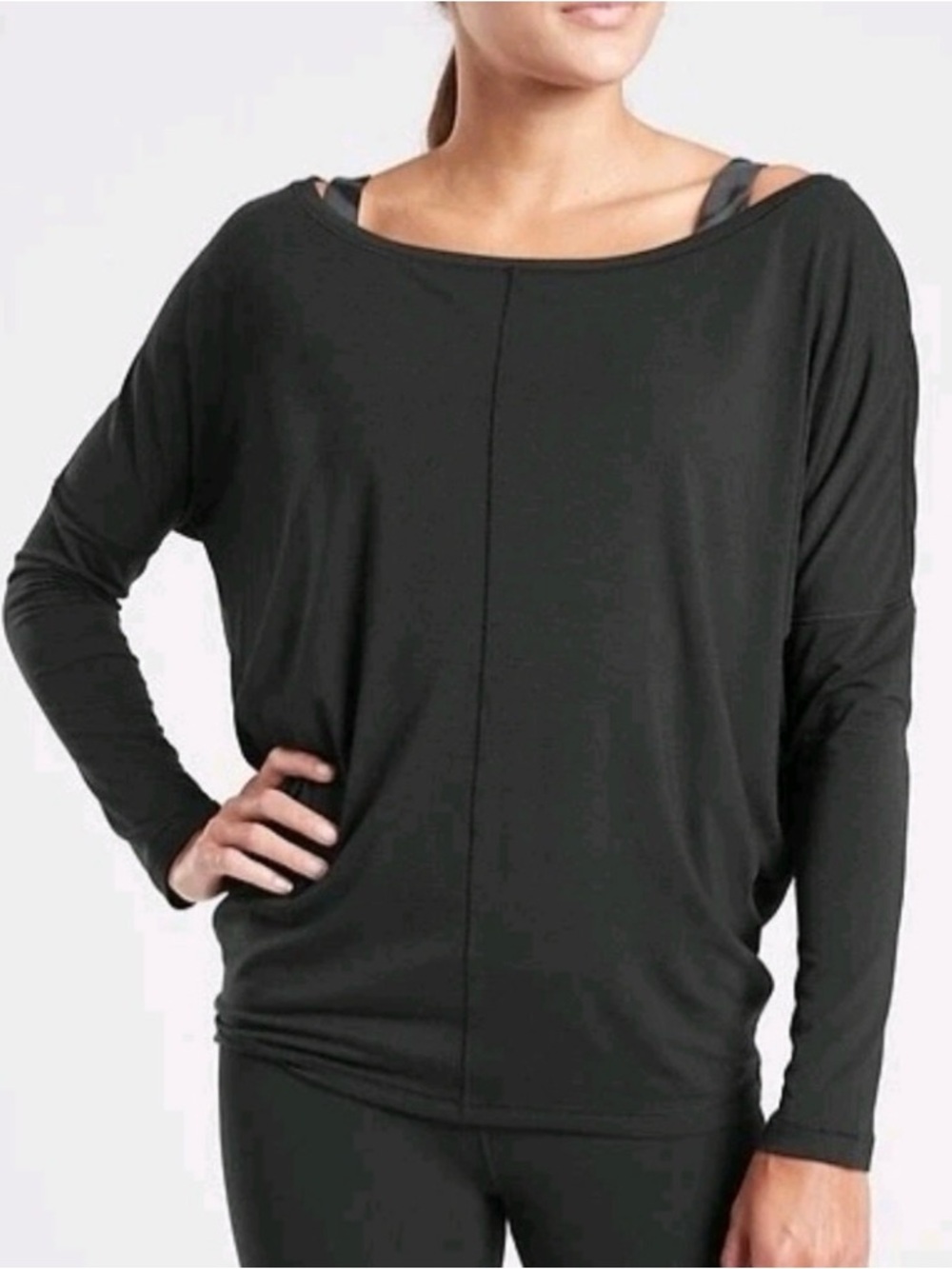 Athleta Essence Flow Black Long Sleeve Women's Top - Lightweight Boatneck Shirt